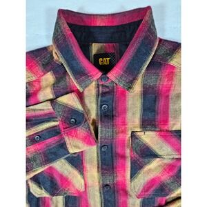 Caterpillar Mens Buffalo Check Heavyweight Overshirt Red Black Flannel L